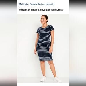 NEW Old Navy Maternity Bodycon Dress XXL Blue Striped Short Sleeve Ruched Summer